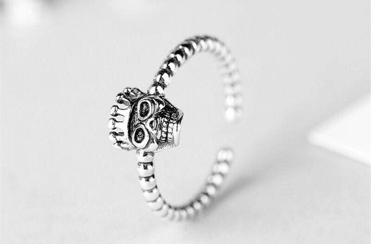 Vintage Quirky Skeleton Adjustable 925 Sterling Silver Ring