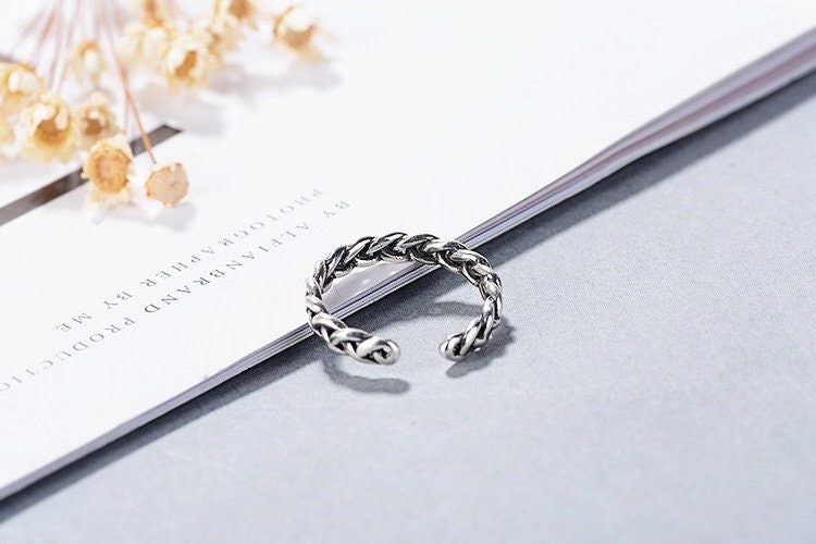 Vintage Wave Adjustable 925 Sterling Silver Plated Ring