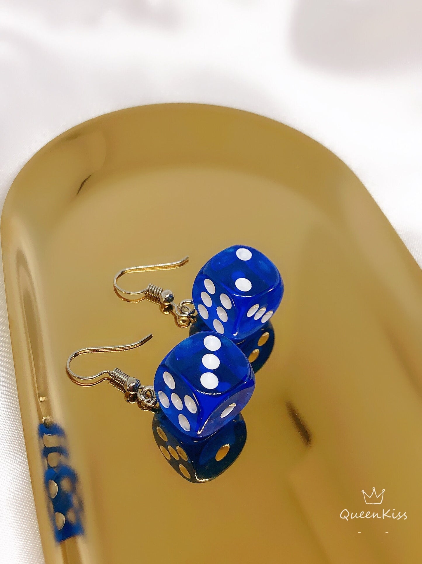 Quirky Light Funny Dice Translucent Pink Red Blue Light Earrings - Dice Town!!