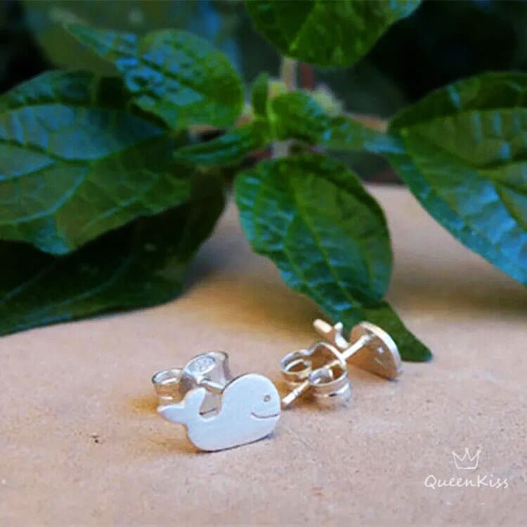 Sterling Silver 925 Stud Earrings Cute Couple Whale Stud Earrings Modern Studs Minimal Stud Earrings Gift for her