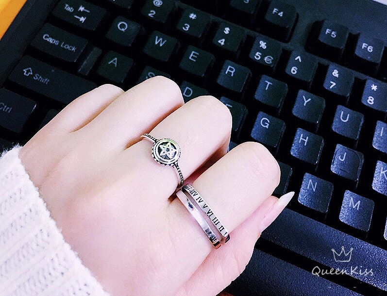 Vintage Star Sign Adjustable Silver Ring