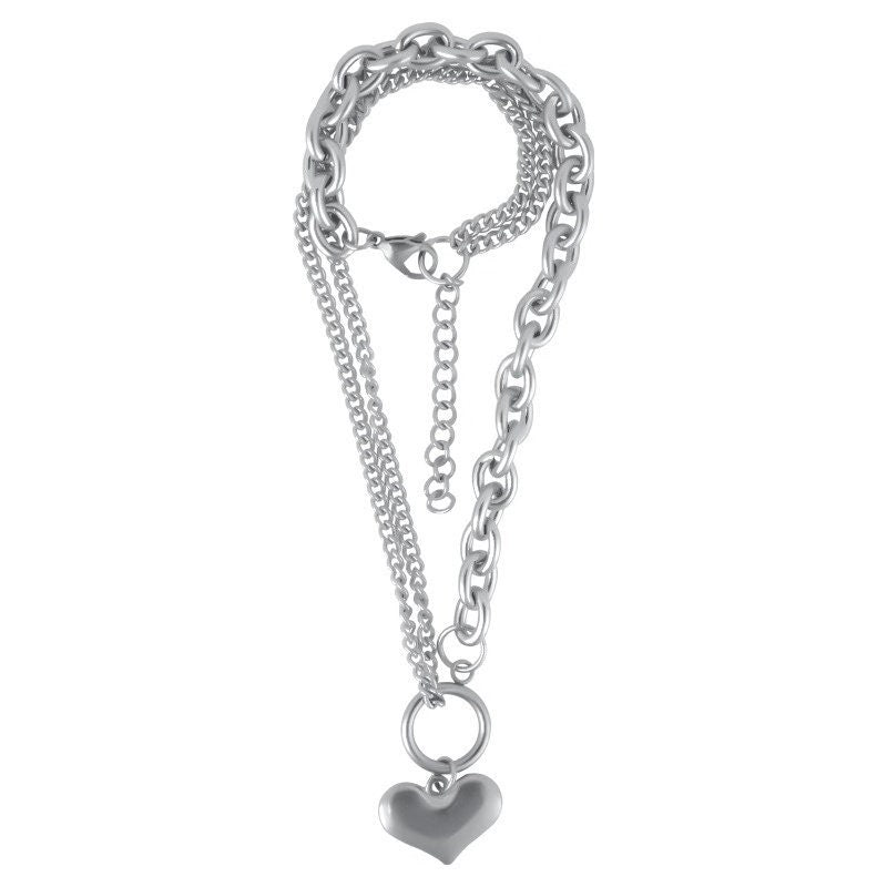 Funky Punk Stainless Steel Cool Heart Different Chains Silver Necklace -- Love me if you can!!