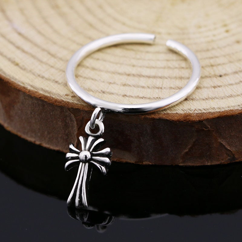 S925 Cool Vintage Cross Twisted Wire Ring Plain Ring Adjustable Silver Ring