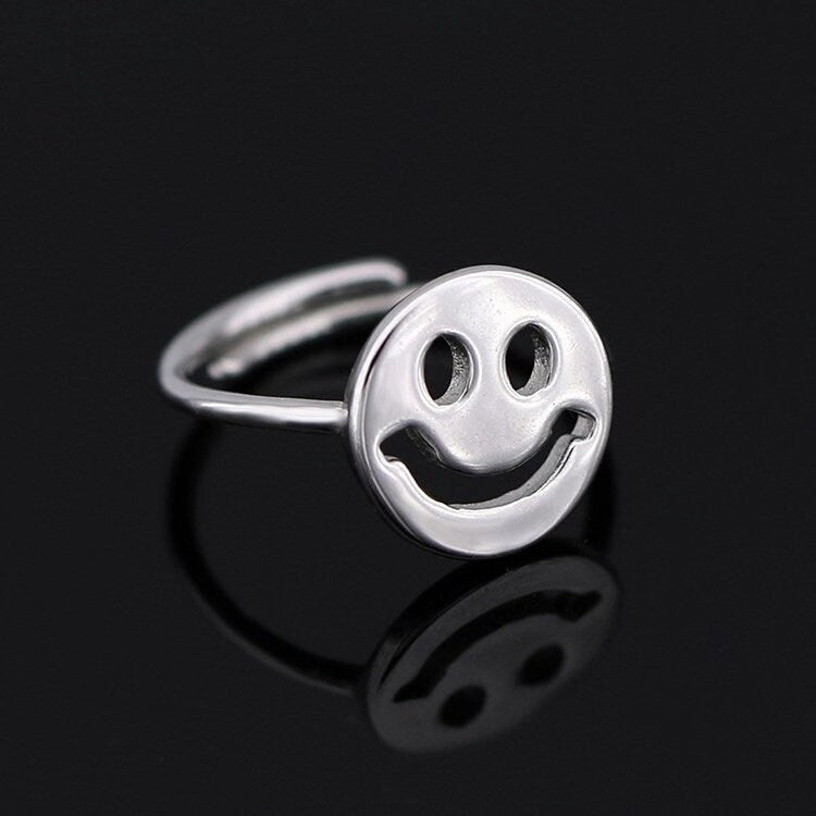 Cute Adorable Fashion Big Smiley Face Adjustable Silver Ring