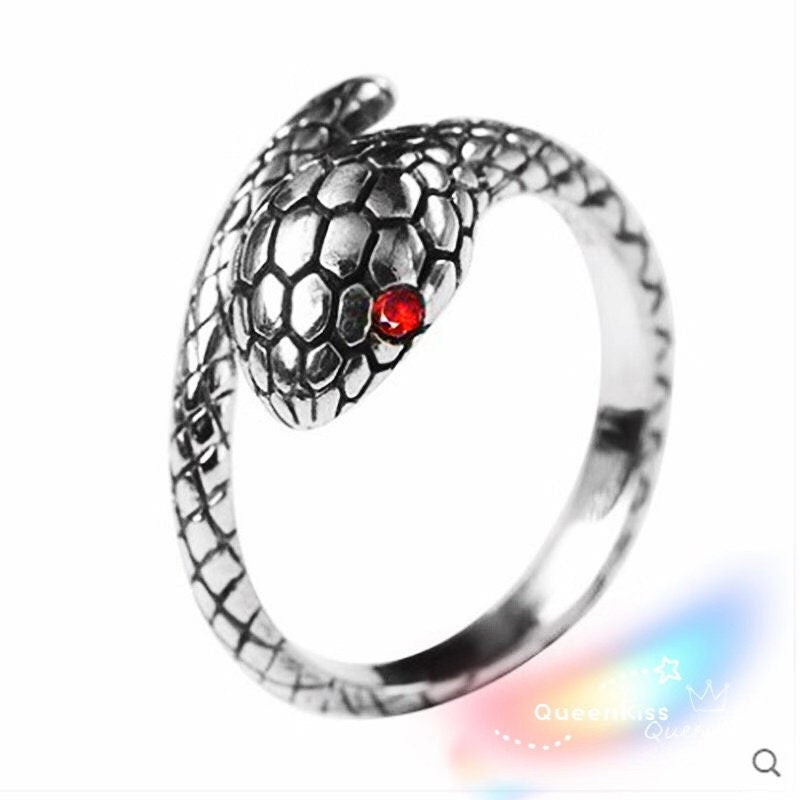 Snake Minimalist Vintage Adjustable Silver Ring -- Snakey