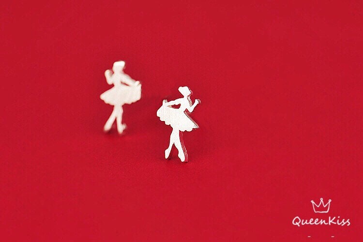 Sterling Silver 925 Stud Earrings Cute Couple Ballet Dancer Stud Earrings Modern Studs Minimal Stud Earrings Gift for her