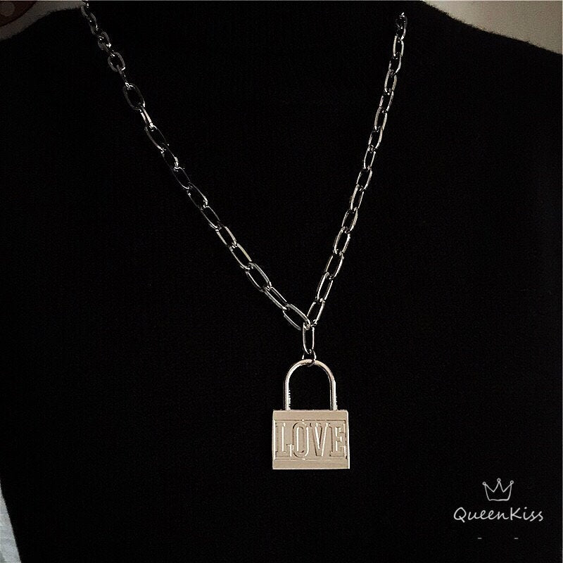 Funky Punk Stainless Steel Cool Lock Silver Necklace -- I belong to you!