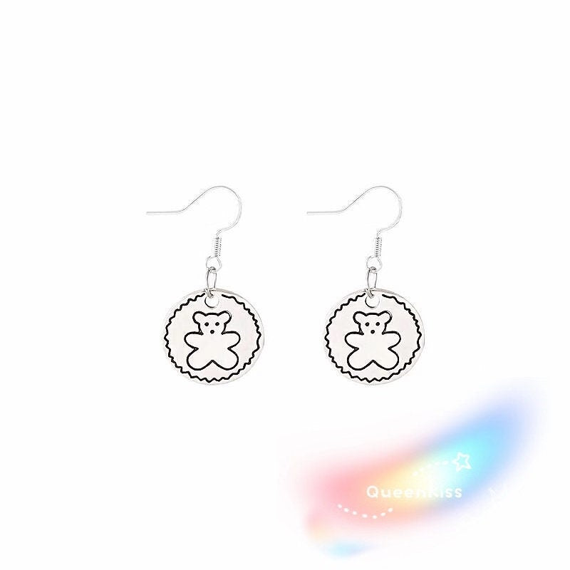 Cute Adorable Bear Shape Silver Earrings -- Little Buddy!!