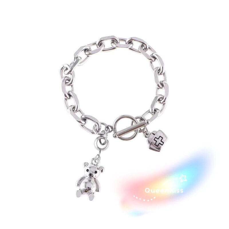 Romantic Teddy Bear and Suitcase Silver Bracelet - Travel to my heart!!