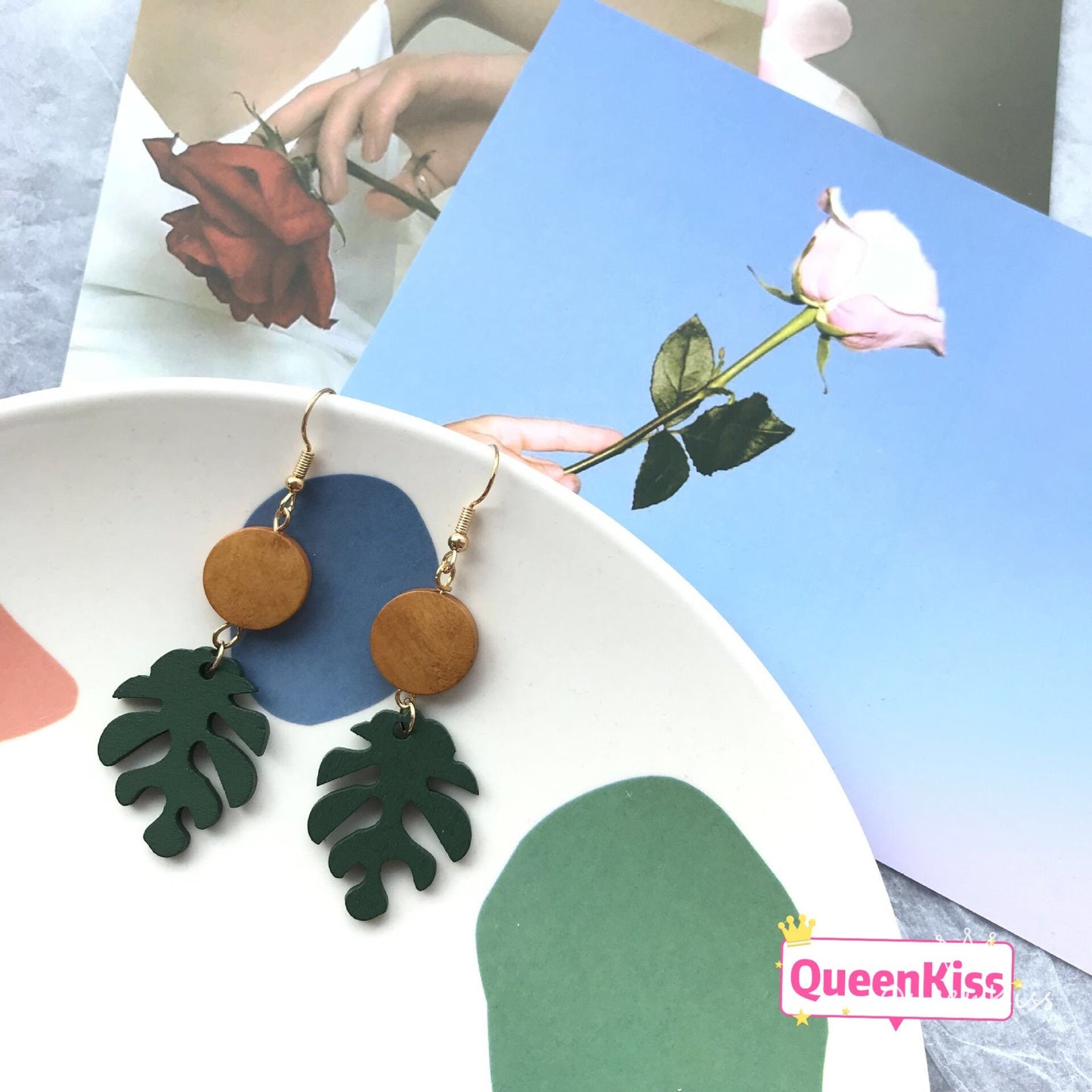 Sweet Wooden Leaves and Circle Trendy Earrings -- Let's go for holidays!!