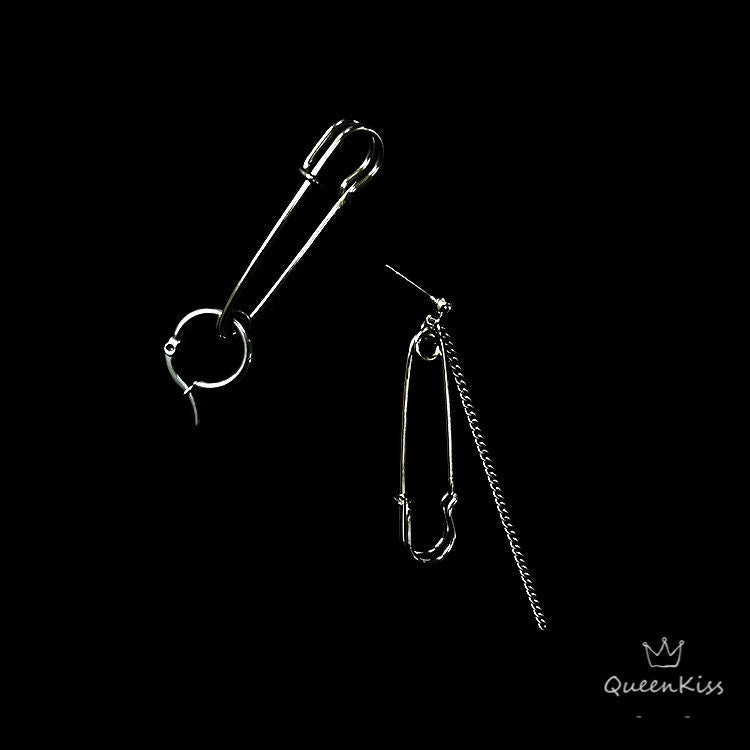 Safety Pin and Chain Silver Earrings -- Be Cool!!