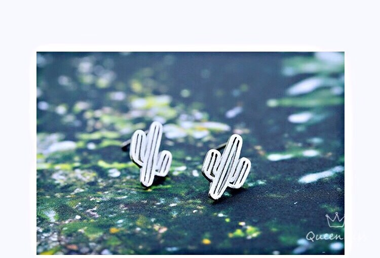 Sterling Silver 925 Stud Earrings Cute Cactus Stud Earrings Modern Studs Minimal Stud Earrings Gift for her