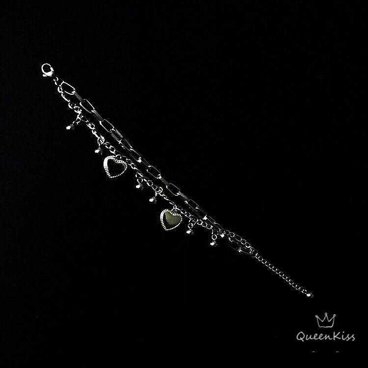 Funky Punk Stainless Steel Two Layes Cool Style Heart Silver Bracelet -- Love Love Love!!