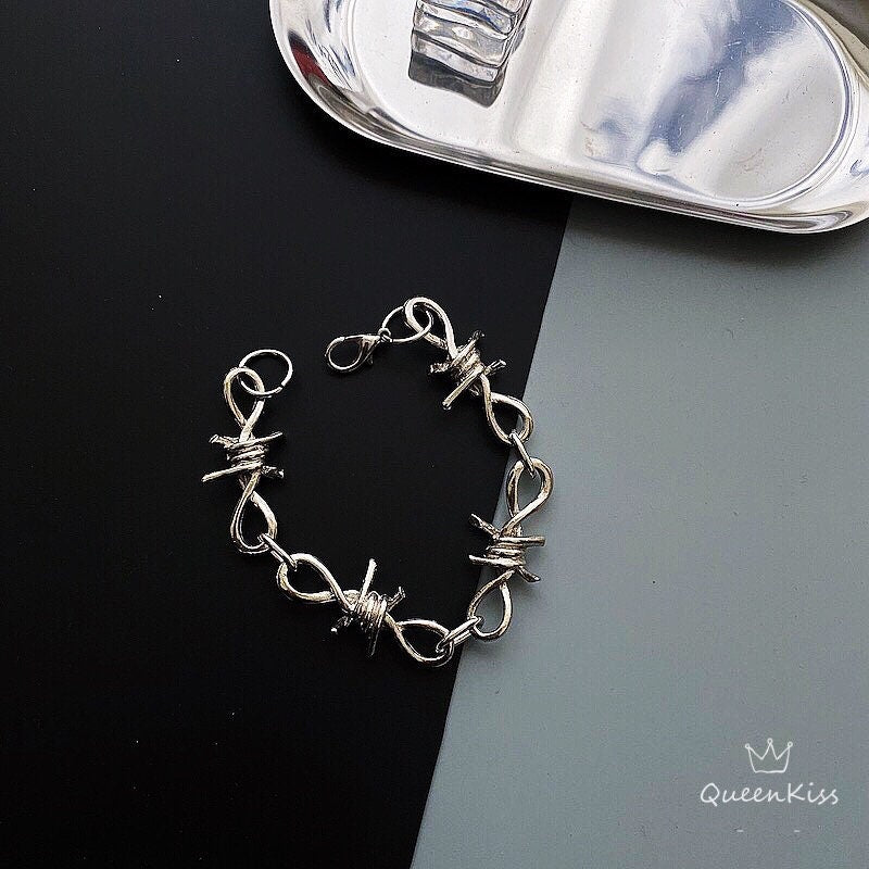 Funky Punk Barbed Wire Stainless Steel Cool Circle Chains Silver Necklace Pants Chain Bracelet -- Just You!