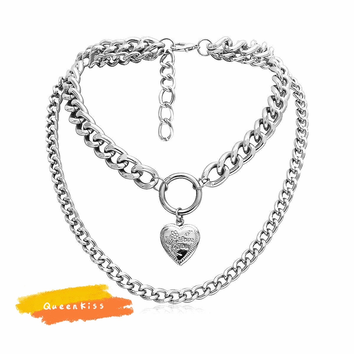 Funky Punk Cool Two Layers One Set Circle and Heart Shape Photo Box Silver Gold Necklace -- Always In My Heart!