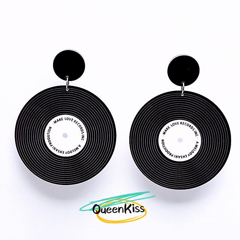 Cute Light Trendy Black Record Party Earrings - Rock and Roll!!