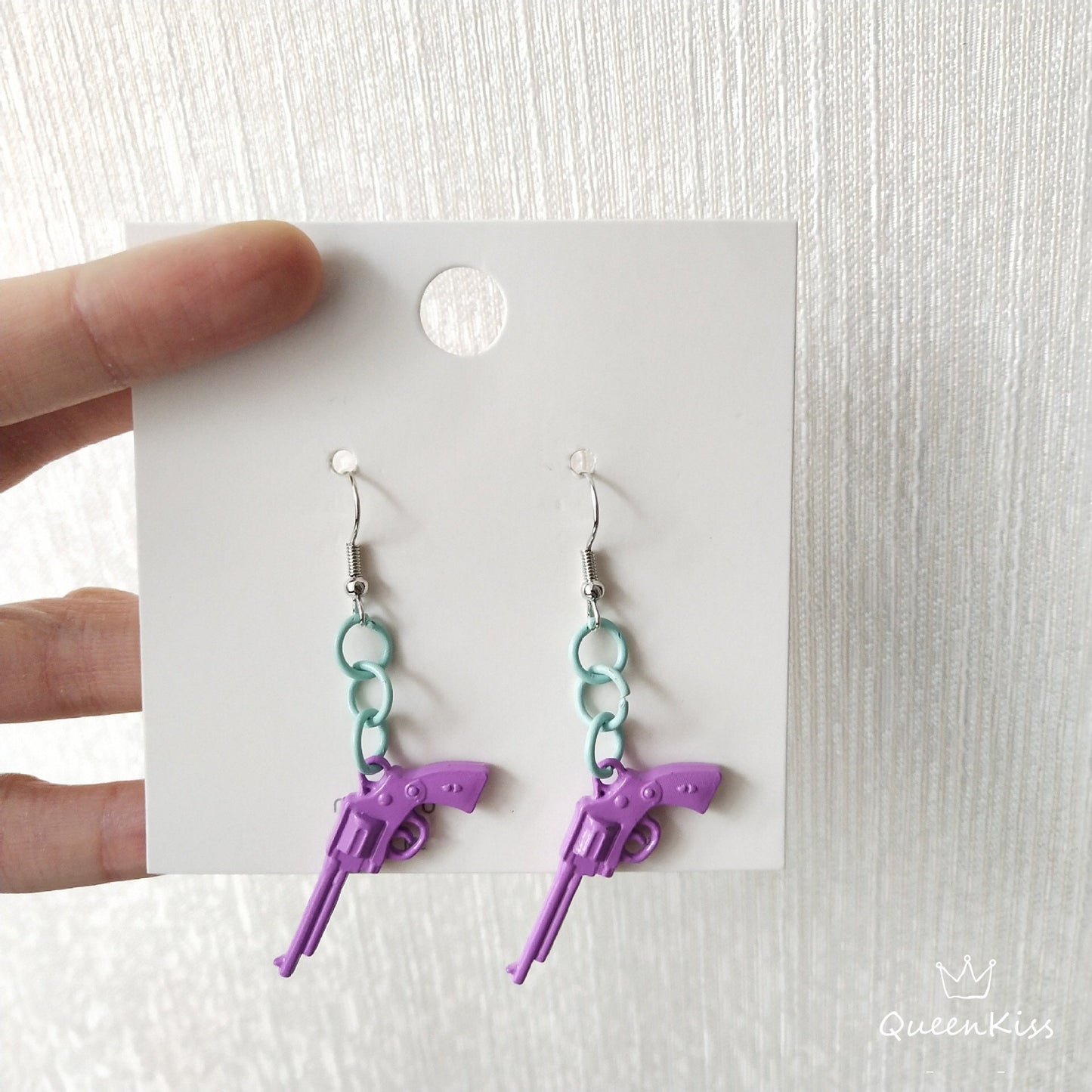 Cool Sweet Love and Gun Paint Green and Purple Earrings -- The Only One in the Village!!