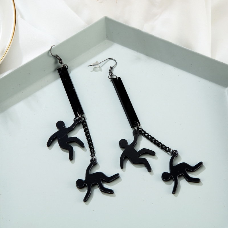 Cute Light Trendy Quirky Climbing Pals Black Dangle Earrings - Teamwork Spirit!!
