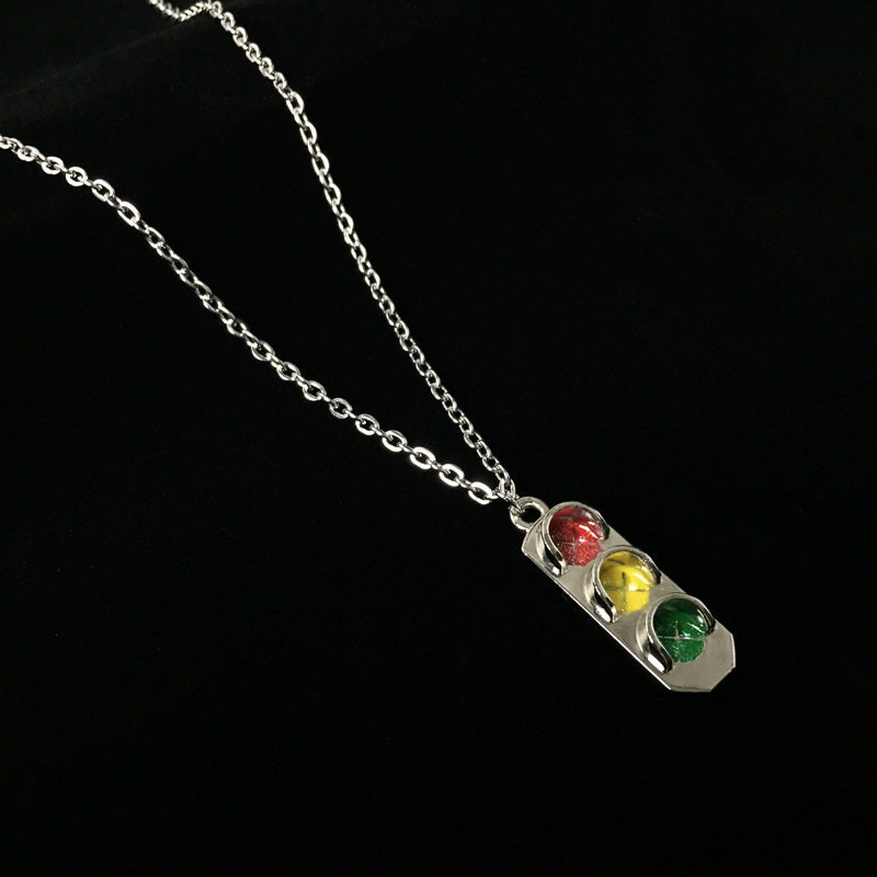 Funky Punk Stainless Steel Cool Traffic Light Red Yellow Green Silver Chain Necklace -- Follow my lead!!