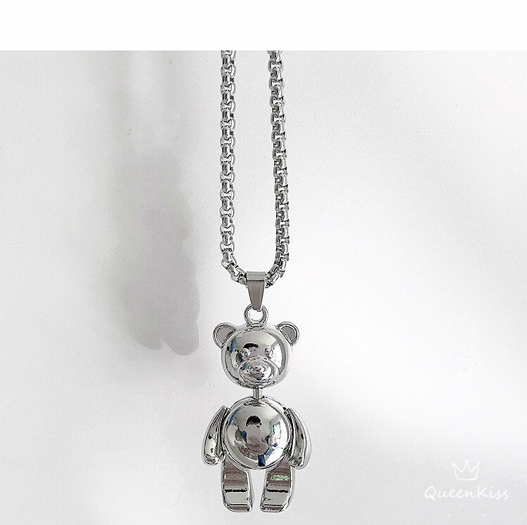 Funky Punk Stainless Steel Cool Cute Adorable Smiling Bear Silver Necklace -- Passsss!!