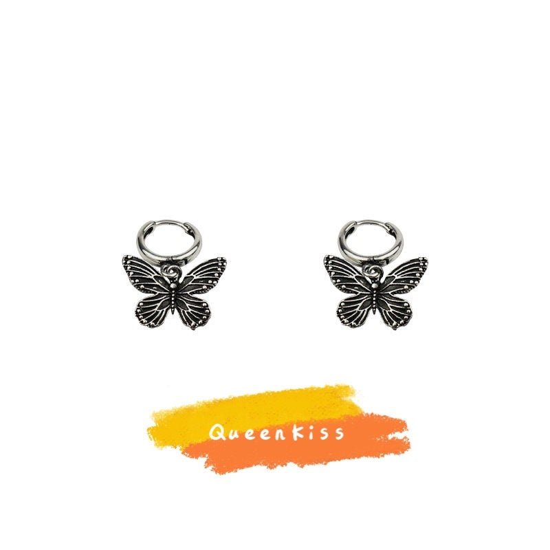 Cool Stainless Steel Butterfly Silver Earrings -- Meet you In Garden !!