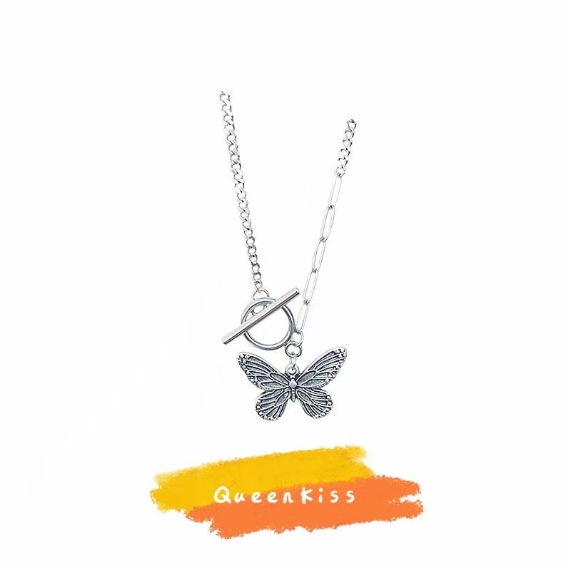 Funky Punk Stainless Steel 3D Butterfly Silver Necklace Bracelet -- Butterfly Effect!