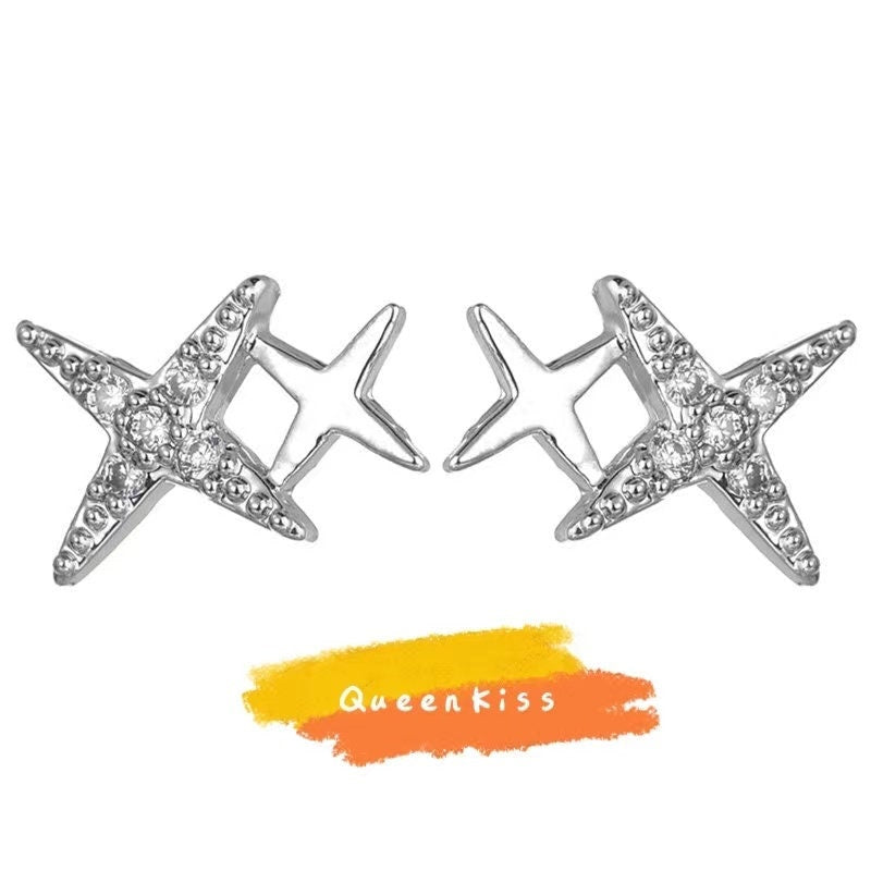 Sterling Silver 925 Stud Earrings Cute Dazzling Twin Stars Stud Earrings Modern Studs Minimal Stud Earrings Gift for her