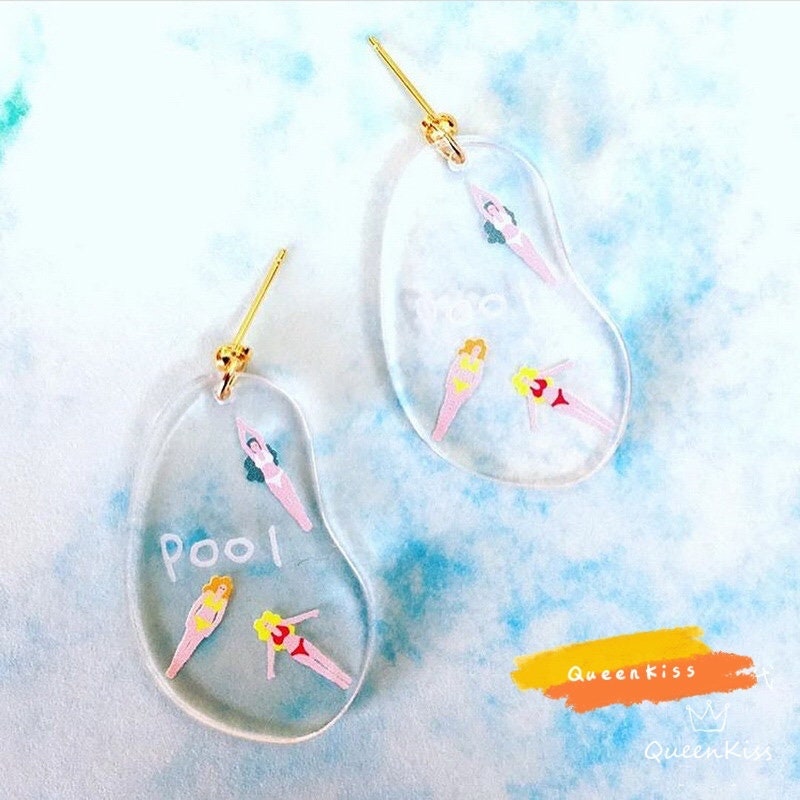 Quirky Cute Light Trendy Translucent Pool and Fish Earrings - Fish Beside Me!!