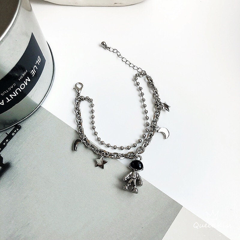 Cute Adorable Stainless Steel Two Layers Cool Style Chain Robot Teddy Rabit Silver Bracelet -- Zooist!!