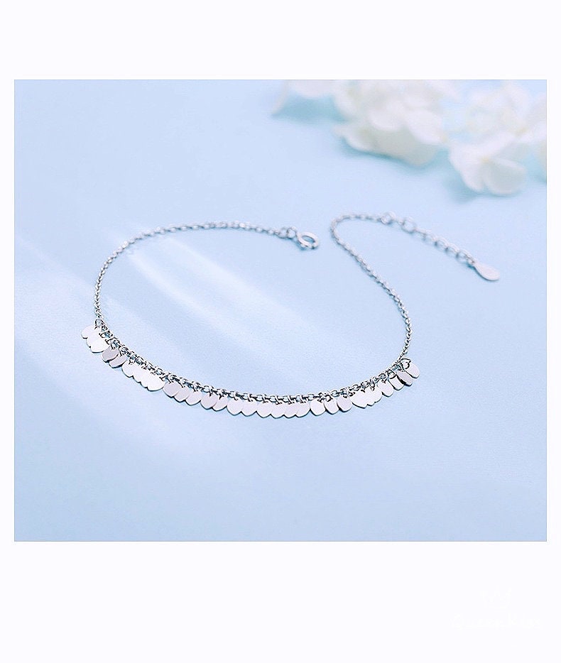 S925 Sterling Silver Leaves Sparkling Tassels Anklet Gift for Girlfriend Sister Mother Daughter Her--See You In My Dream