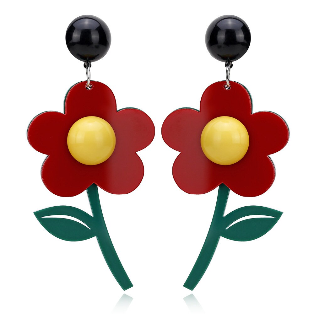 Cute Light Trendy Adorable Flowers Red Yellow Green Earrings - Flowers Everywhere!!