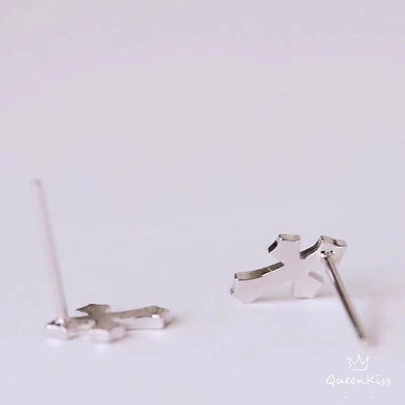 Sterling Silver 925 Stud Earrings Cute Cross Stud Earrings Modern Studs Minimal Stud Earrings Gift for her