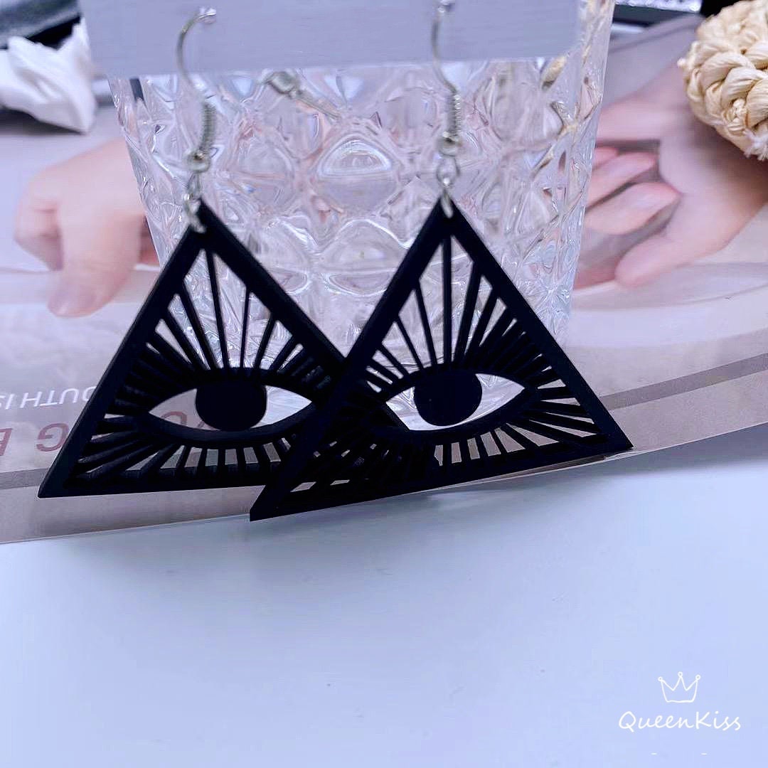 Cute Light Trendy Quirky Triangle Black Eyes Earrings - Black Eyes!!