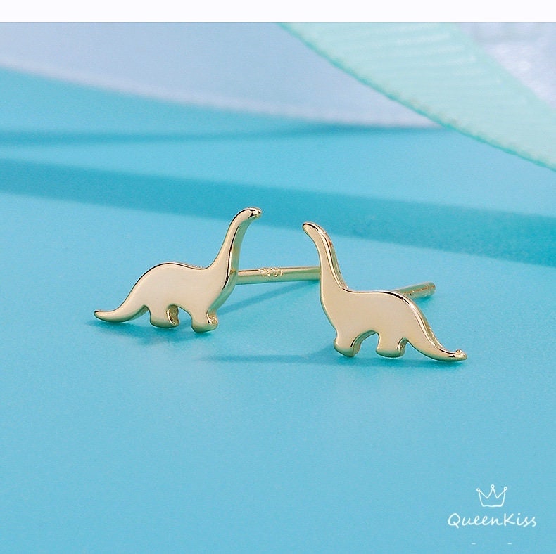 Sterling Silver 925 Stud Earrings Cute Couple Dinosaur Stud Earrings Modern Studs Minimal Stud Silver and Gold Earrings Gift for her