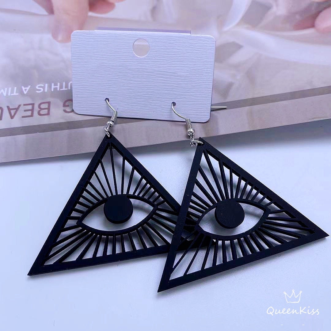 Cute Light Trendy Quirky Triangle Black Eyes Earrings - Black Eyes!!
