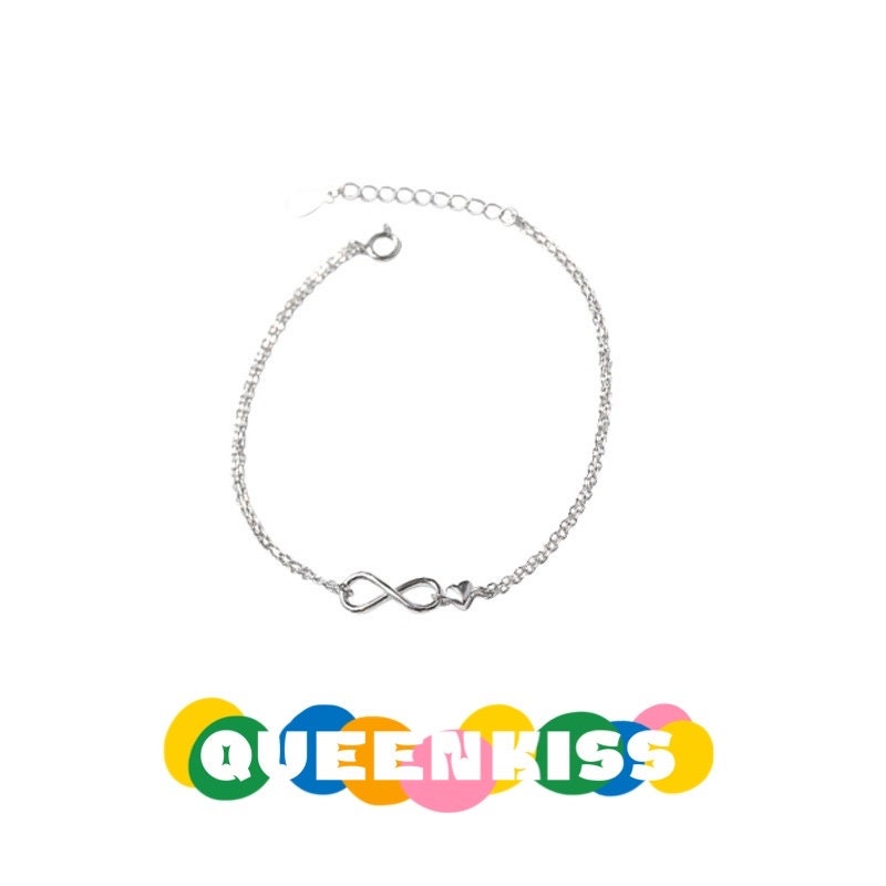 S925 Sterling Silver Circle Eight 8 Cute Heart Bracelet Anklet Gift for Girlfriend Sister Mother Daughter Her-- Infinitie Baby