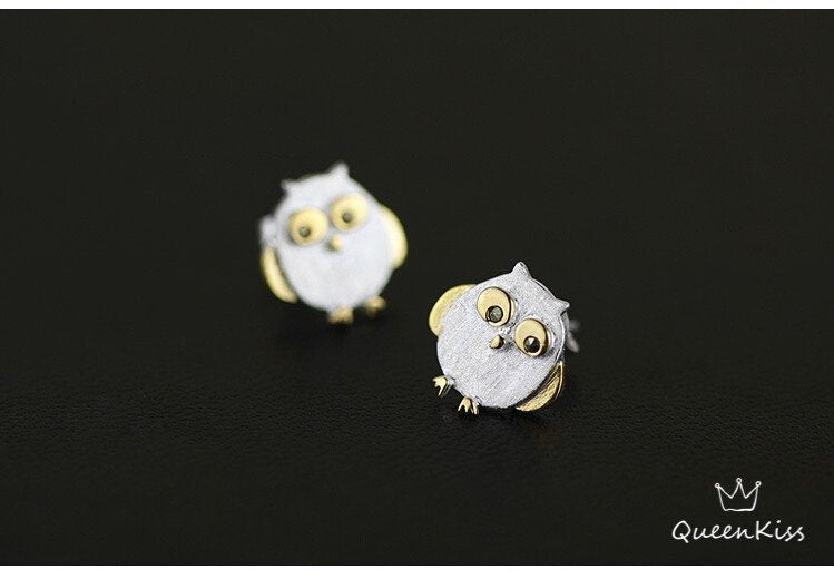Sterling Silver 925 Stud Earrings Cute Owl Lovers Stud Earrings Modern Studs Minimal Stud Earrings Gift for her