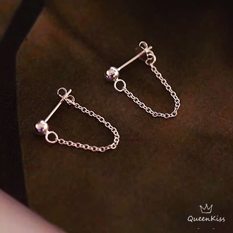 Minimalist Chain Cross Back Dangle Silver Women Men Earrings -- Simply The Best!!