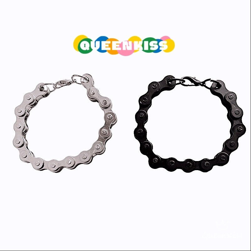 Funky Punk Stainless Steel Cool Style Bicycle Chain Silver and Black Bracelet -- Love and Desire!!