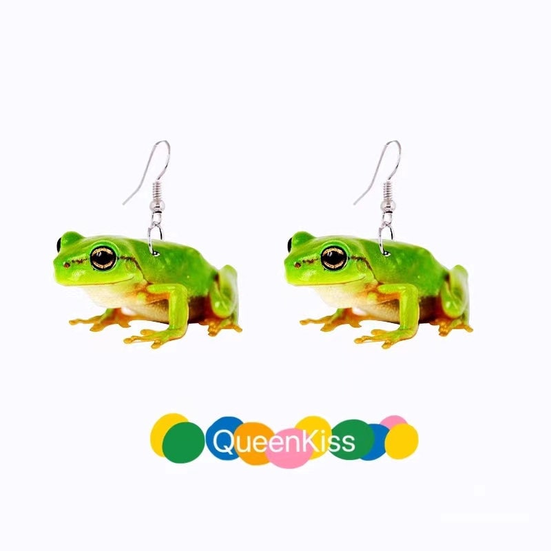 Super Light Acrylic Cute Frog Green Earrings - Forest Elf!!