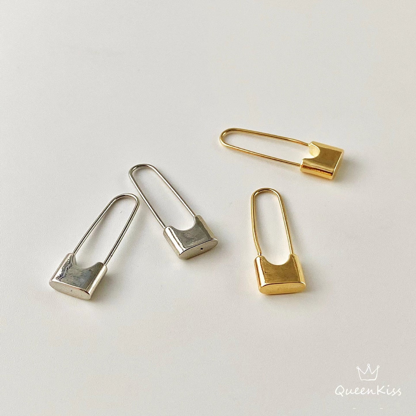 Long Lock Pair of Earrings Silver and Gold stainless steel minimal studs For Man Woman Him Her- Danger Field!!!
