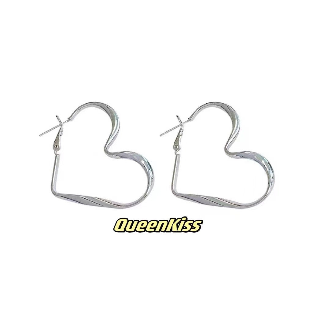 Twist Silver Heart, Silver Hoop Earrings, Hypoallergenic Titanium Fill, Dainty Minimalist -- Heart of Silver!!