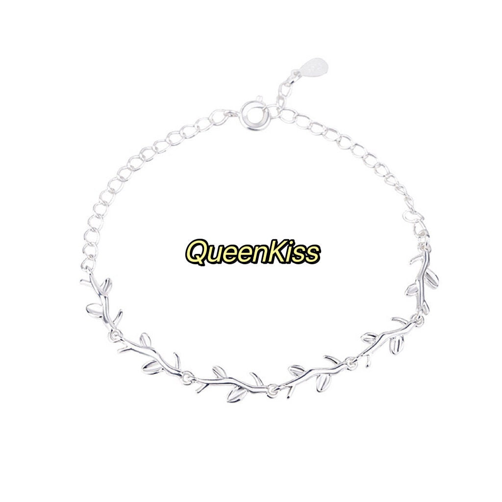 Sterling Silver Tiny Leaves Charm Bracelet Adjustable Length Lovely 925 Sterling Silver Bracelet - Fallen Leaves!
