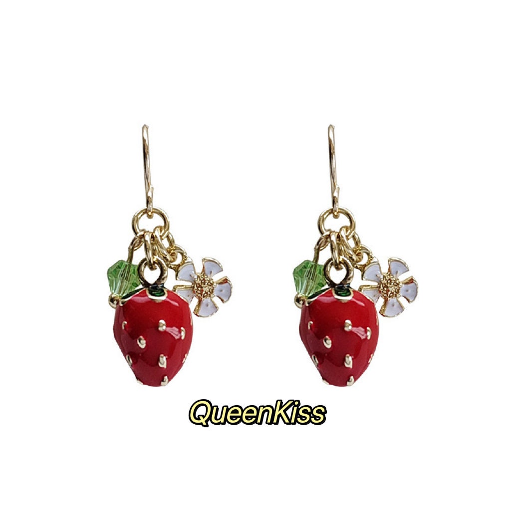 Enamel Adorable Strawberry Red Light Earrings -- Red Dream!!