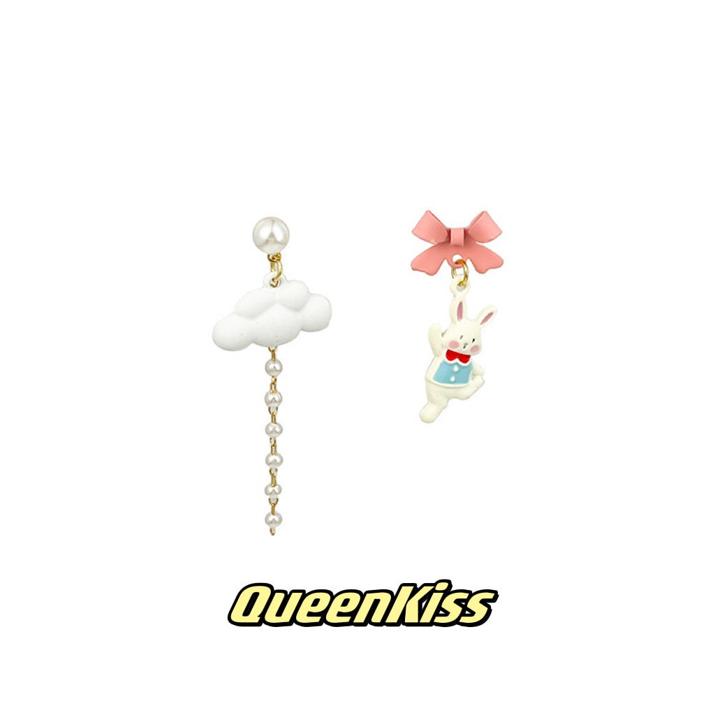 Super Cute Rabbit Bunny and Cloud Bowknot and Pearl Earrings -- Bunny Love!!