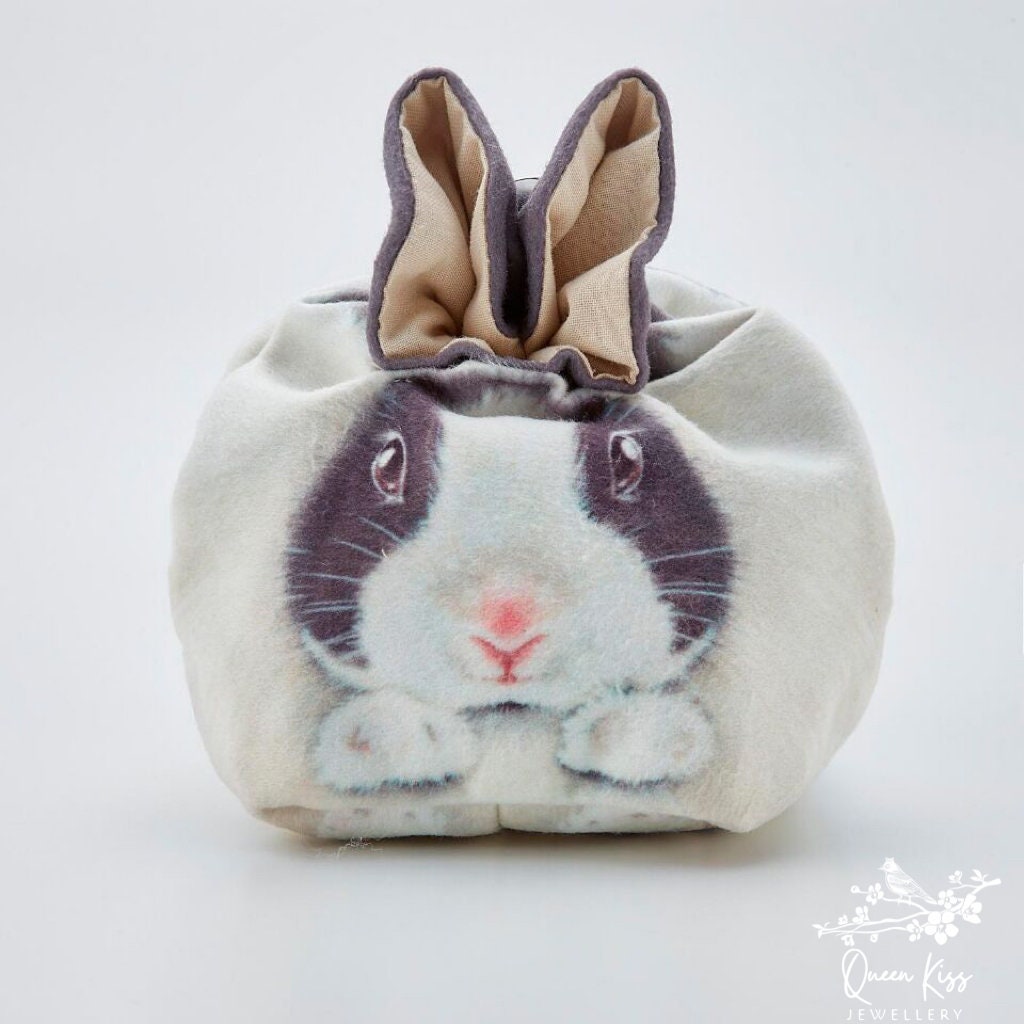 Bunny Rabbit Cute Adorable Makeup Purse Bag Pouch Flannel High Quality White Grey Beige Blackwhite Bunny Gift for her him -- Bunny Buddy!!