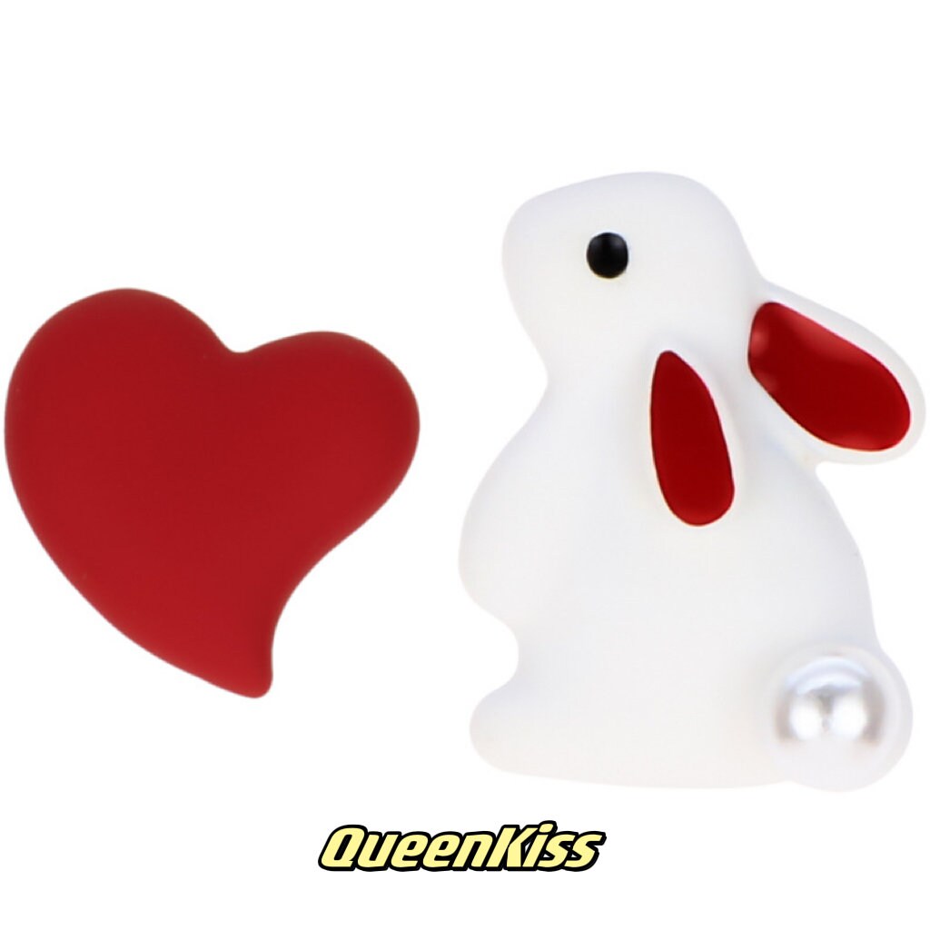 Cute Adorable Rabbit Bunny Red Heart Stud Earrings Gift for her