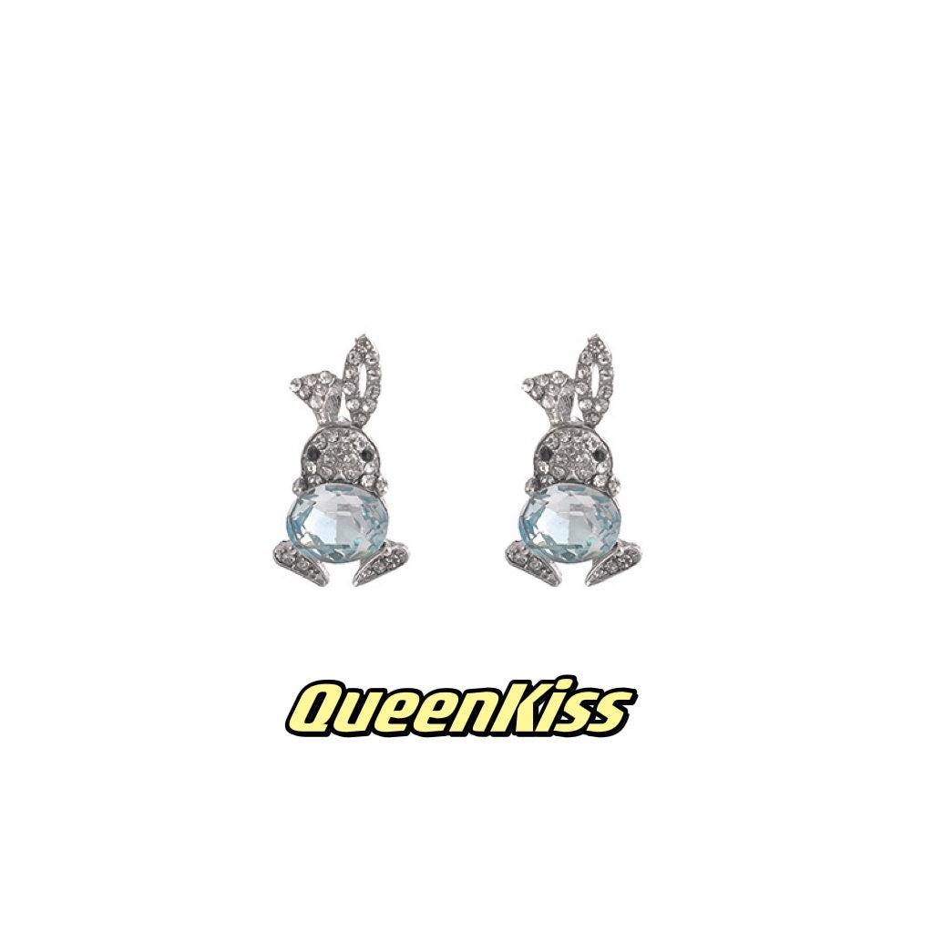 Sterling Silver Cute Bunny Rabbit Glittering Gemstones Earrings -- Forever Friendships!!