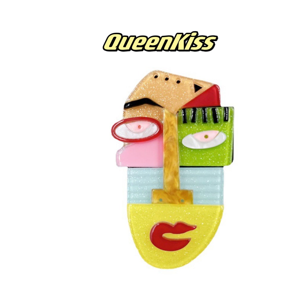 Cute Adorable Good Quality Acrylic Art Work Face Brooches Artist Gift for Her, Mother, Kid, Sister, Good Friends