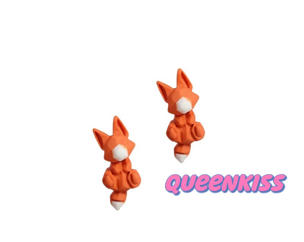 Super Cute LIttle Orange Fox and Pink Bunny Rabbit Stud Earrings -- Hop Hop Hop!!